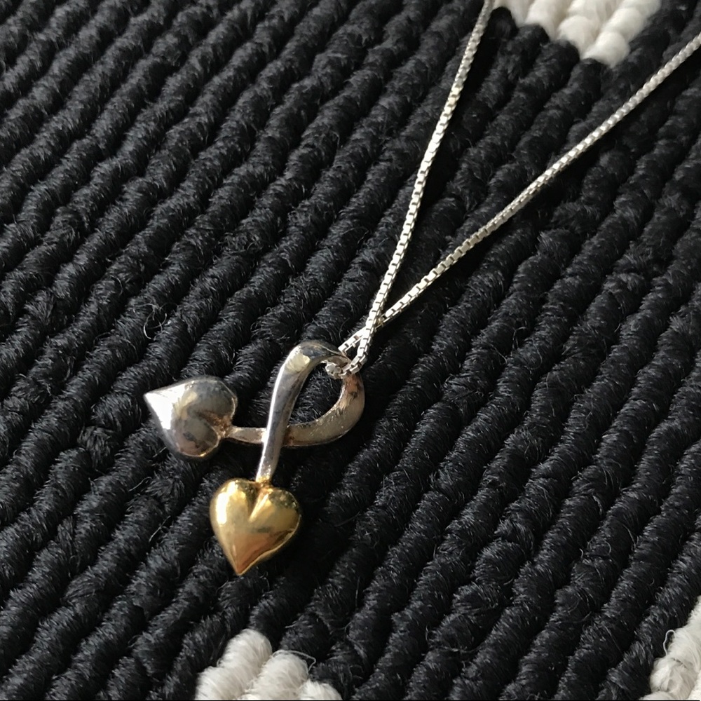 White Gold and Yellow Gold Hearts Necklace